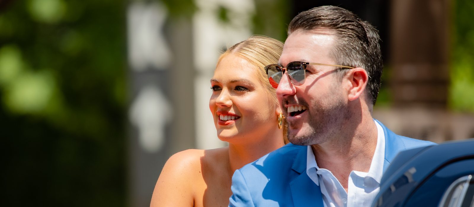 Kate Upton and Justin Verlander during the 2019 Major League Baseball All-Star Parade in Cleveland