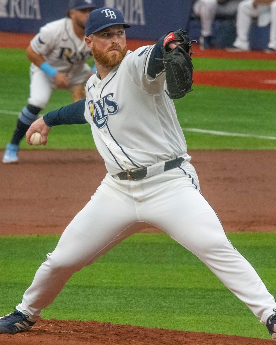 Drew Rasmussen pitching for the Tampa Bay Rays in 2026.