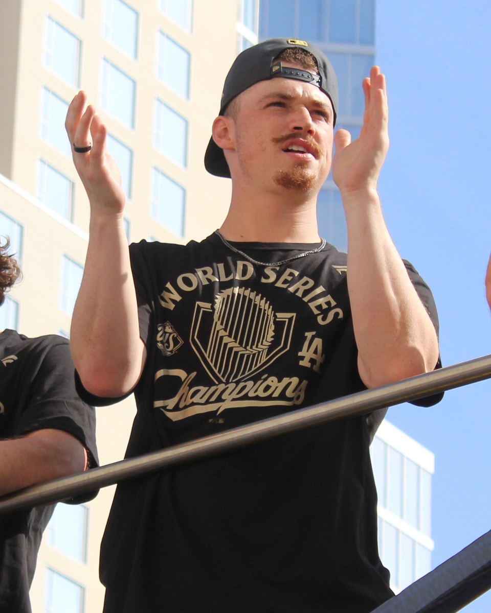 Jack Dreyer at the Los Angeles Dodgers 2025 championship parade