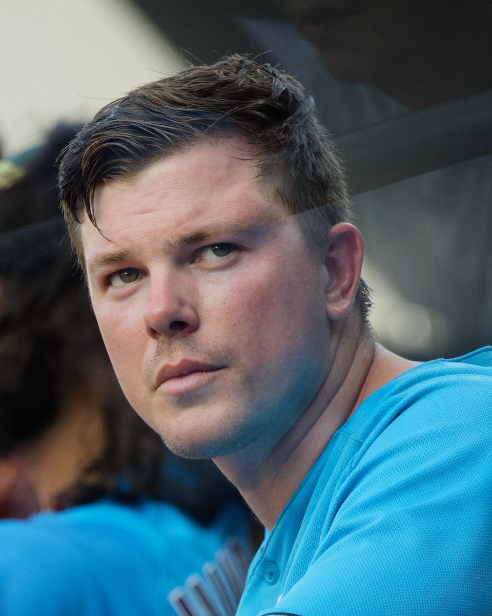 Troy Johnston on the bench during a Miami Marlins spring training game on March 26, 2023.